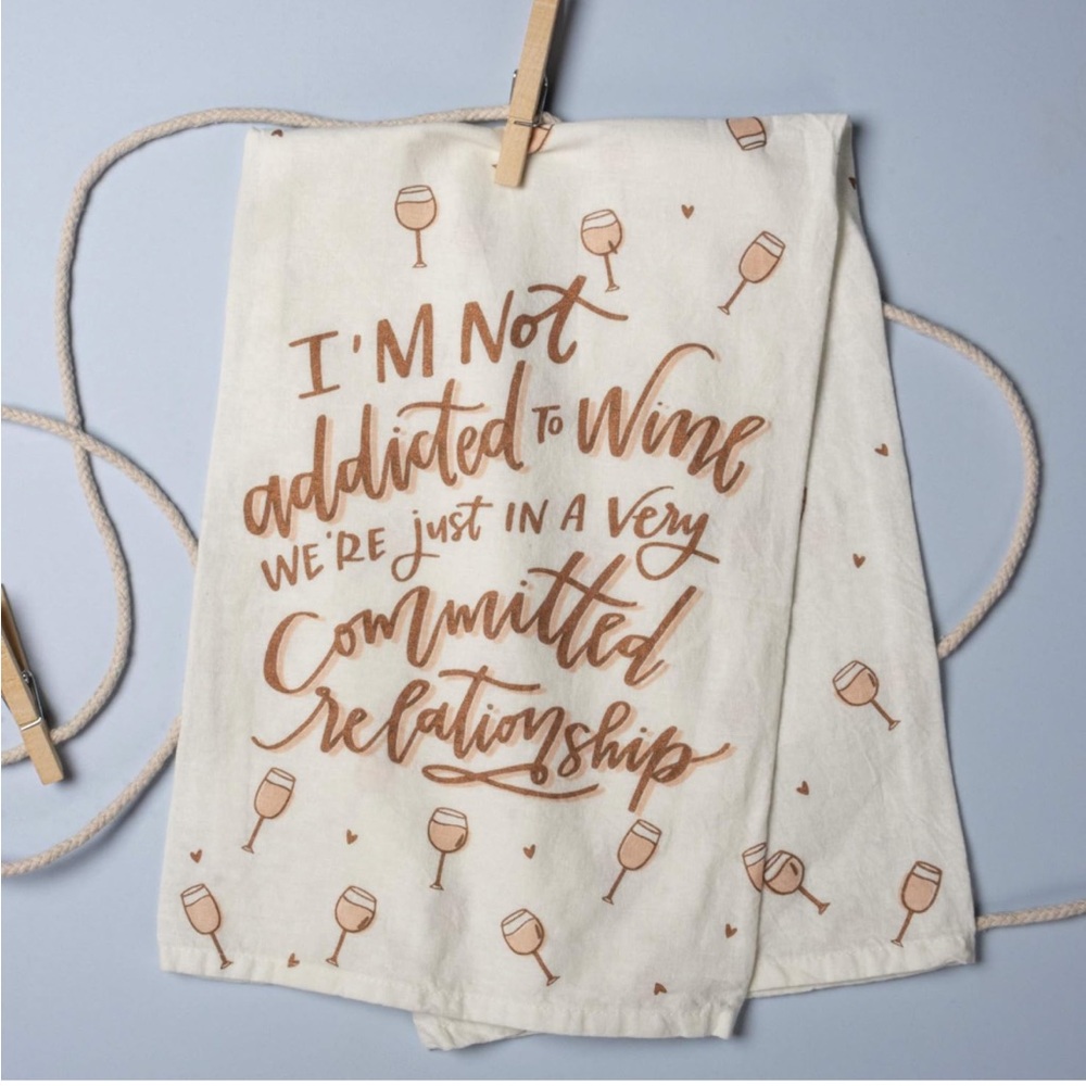 Primitives by Kathy Hand-Lettered Dish Towel Wine lover Theme Gift Kitchen Decor